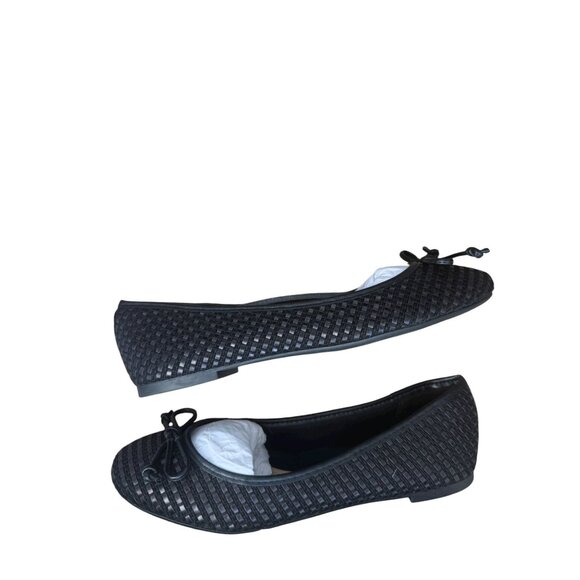 Arezzo Womens Black Woven Ballet Flats Size 6.5 With Bow & Rubber Sole NIB - Picture 4 of 9